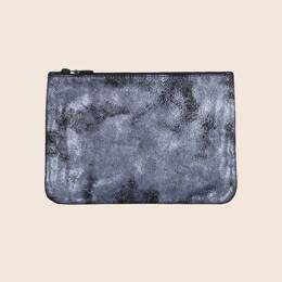 Pochette cuir upcyclé noir irisé