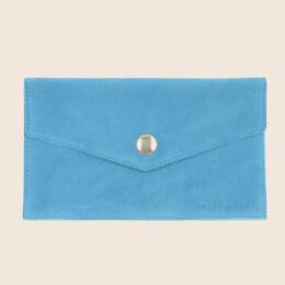 Pochette enveloppe cuir upcyclé bleu