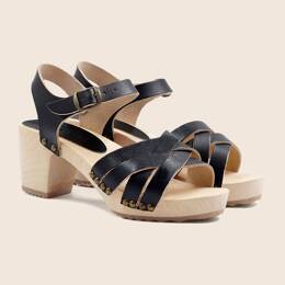 Sandales talon bois cuir noir