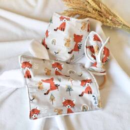 Coffret naissance - Bavoir, doudou et hochet lapin