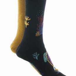 Chaussettes doubles femme Dagobert à l’envers Tortue Noir/Moutarde