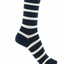 Chaussettes mixtes Marinière en coton peigné Marine/Écru