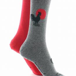 Chaussettes réversibles homme Coq en coton Gris/Rouge