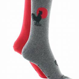 Chaussettes réversibles homme Coq en coton Gris/Rouge