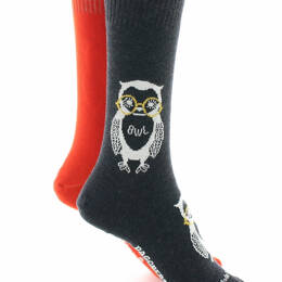 Chaussettes réversibles mixtes Hibou en coton Anthracite/Rouille