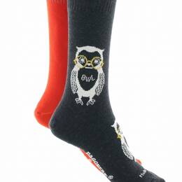 Chaussettes réversibles mixtes Hibou en coton Anthracite/Rouille