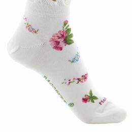 Socquettes fantaisie femme en coton Dagobert Bouquets de fleurs Blanc