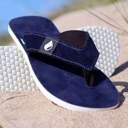 Vagatong Marine - Tong homme Jo Bigorneau en cuir bleu made in France