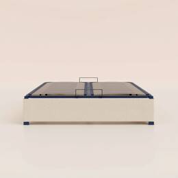 Sommier coffre 180x200 cm - Beige - Acier recyclé et lattes en bois - Grand volume de rangement - Ouverture facile - Fait en France - Tediber