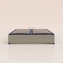 Sommier coffre 90x200 cm - Gris - Acier recyclé et lattes en bois - Grand volume de rangement - Ouverture facile - Fait en France - Tediber