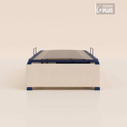 Sommier coffre 90x200 cm Plus - Beige - Acier recyclé et lattes en bois - Grand volume de rangement - Ouverture facile - Fait en France - Tediber