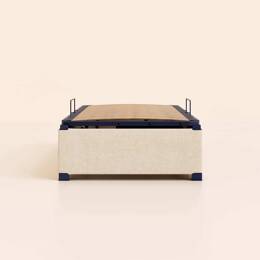 Sommier coffre 90x190 cm - Beige - Acier recyclé et lattes en bois - Grand volume de rangement - Ouverture facile - Fait en France - Tediber
