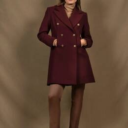 Manteau 3/4 Femme Croisé en Laine Bordeaux - Soeur
