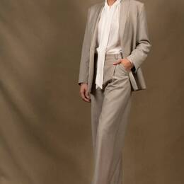 Tailleur Veste Pantalon Large Femme Laine Gris Clair  – Illusion