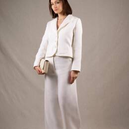 Tailleur Femme Veste Courte Pantalon Coupe Flair Lin Blanc - Certitude
