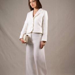 Tailleur Femme Veste Courte Pantalon Coupe Flair Lin Blanc - Certitude
