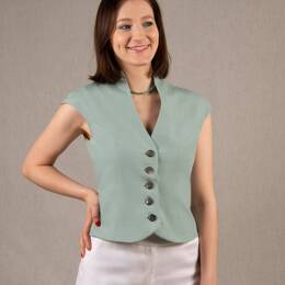 Gilet Costume Tailleur Femme en Lin Bleu Céladon - Sensation