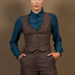 Gilet Costume Tailleur Femme Rayé Marron - Conception
