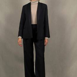 Tailleur Pantalon Femme Laine Bleu Marine Rayé  – Illusion