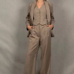 Tailleur Femme Veste Pantalon Laine Grège - Illusion