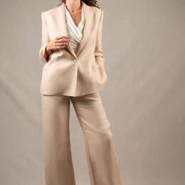 Tailleur Femme Veste Pantalon Large en Lin Ivoire – Illusion
