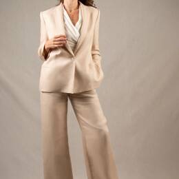 Tailleur Femme Veste Pantalon Large en Lin Ivoire – Illusion