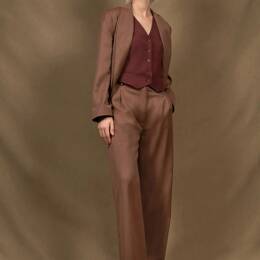 Tailleur Veste Pantalon Large Femme Laine Tomette  – Illusion