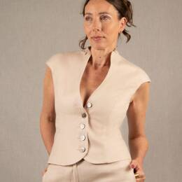 Gilet Tailleur Femme en Lin Ivoire - Sensation