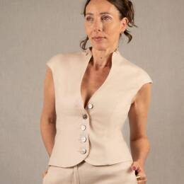 Gilet Tailleur Femme en Lin Ivoire - Sensation