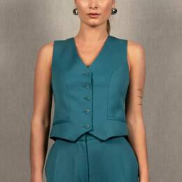 Gilet Tailleur Femme en Laine Bleu Pacifique – Conception