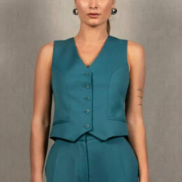 Gilet Tailleur Femme en Laine Bleu Pacifique – Conception
