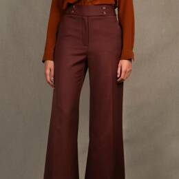 Pantalon Tailleur Femme Large en Laine  Lie de Vin - Certitude