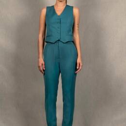 Pantalon Tailleur Femme Fitté Laine Bleu pacifique – Conception