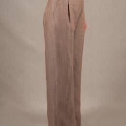 Pantalon Tailleur Femme Large en Lin Marron Rayé – Illusion
