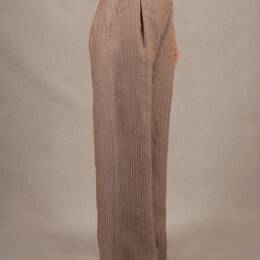 Pantalon Tailleur Femme Large en Lin Marron Rayé – Illusion