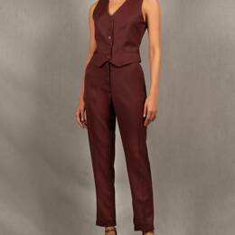 Pantalon Tailleur Femme Fitté Laine Lie de vin – Conception