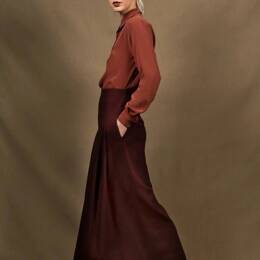 Pantalon Large Taille Haute Laine Bordeaux - Abandon