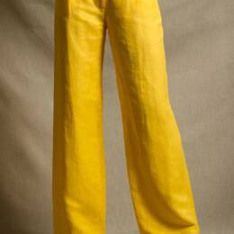 Pantalon Tailleur Femme Large Lin Jaune – Illusion