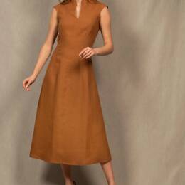 Robe Longue Sans Manche en Lin Cognac – Allure
