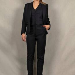 Tailleur Femme Veste Pantalon Fitté Laine Bleu Marine à Rayures – Conception