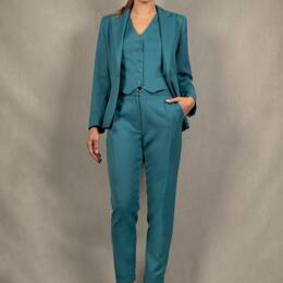 Tailleur Femme Veste Cintrée Pantalon Laine Bleu Pacifique – Conception