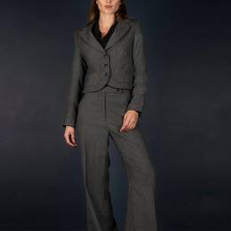 Tailleur Femme Veste Pantalon Large Laine Gris à rayures - Certitude