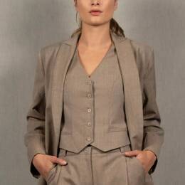 Veste Costume Tailleur Femme Grège en Laine – Illusion
