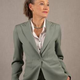 Veste Tailleur Femme Cintrée en Laine Vert Sauge - Conception