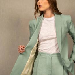 Veste Tailleur Femme en Lin Bleu Céladon – Illusion