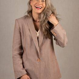 Veste Tailleur Femme en Lin Marron Rayé – Illusion