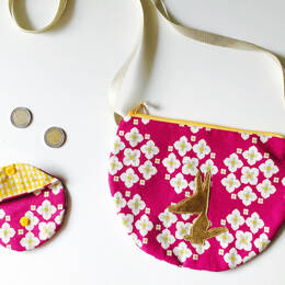 Sac à main enfant et son porte-monnaie rose et jaune doré
