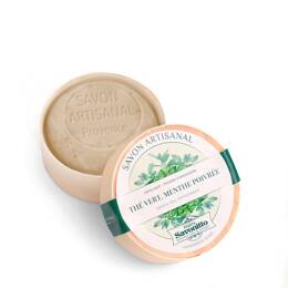 Savon dans un Boite en Bois Thé vert & Menthe Poivrée avec exfoliant dans boite en bois 100g - Thé vert