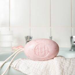 Savon Ovale sur Corde Rose avec exfoliant 200g - Rose