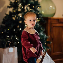 Barboteuse Noël velours bordeaux THYM